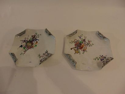 LUNEVILLE Pair of square bowls with rolled sides and trophy decoration, early 20th...