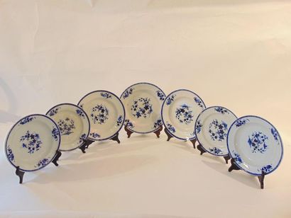 TOURNAI Set in blue monochrome fly décor, 19th century, soft porcelain, seven pieces...