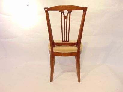 null Suite of four chairs, openwork backrest, 20th century, wood, h. 95.5 cm [al...