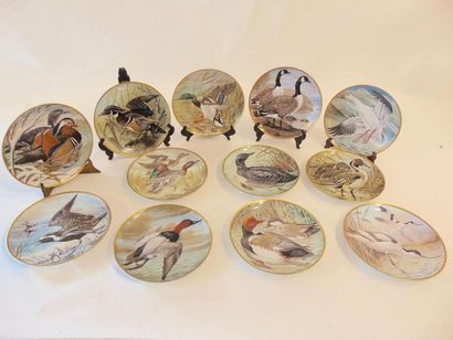 FRANKLIN PORCELAIN / HAVILAND - LIMOGES Suite of twelve plates with ornithological...