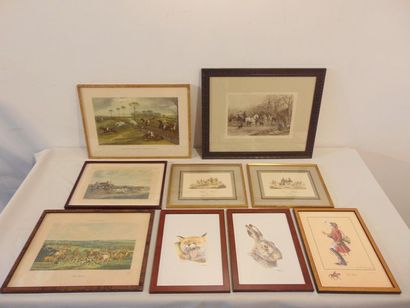 null Set of nine small framed reproductions (hunting and harnesses) [alterations...