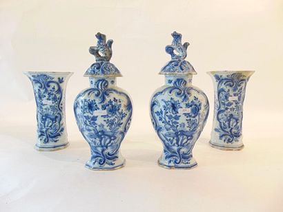 DELFT Part of a paneled trim and Far Eastern blue monochrome decoration in a Rocaille...