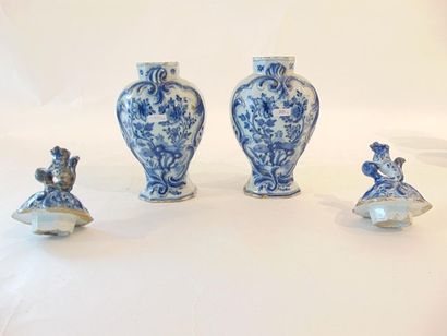 DELFT Part of a paneled trim and Far Eastern blue monochrome decoration in a Rocaille...