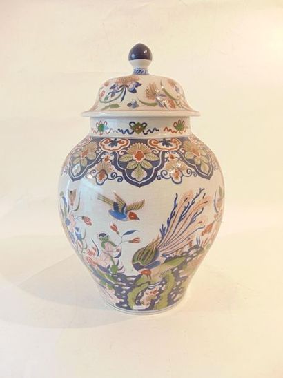 DELFT Large vase with polychrome far-eastern decoration, 19th-20th century, stanniferous...