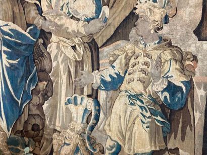 FLANDRES "La Reine de Saba", XVIIe, fragment de tapisserie, 223x193 cm env. [usures,...