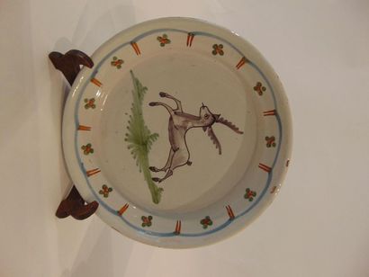 France Suite of four plates with polychrome deer decoration, 18th century, stanniferous...