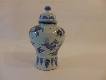 DELFT Vase with far-eastern animated decoration in blue monochrome, 17th-18th century,...