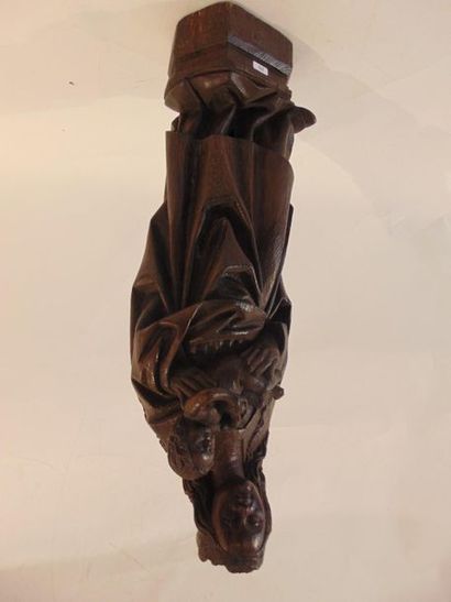 FLANDRES "Virgin and Child", 19th century, carved oak group with dark patina, pierced...