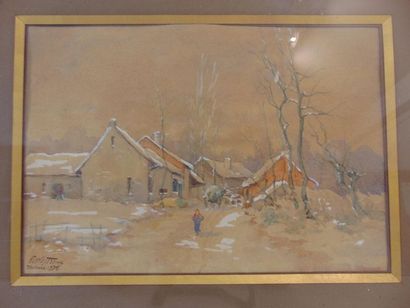WETTRENS E. "Hameau en hiver" (esquisse au revers), 1898, aquarelle gouachée sur...
