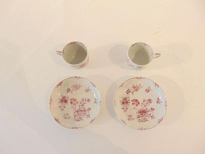 CHINE Pair of cups and saucers with floral decoration in purple cameo, Indian Companies,...