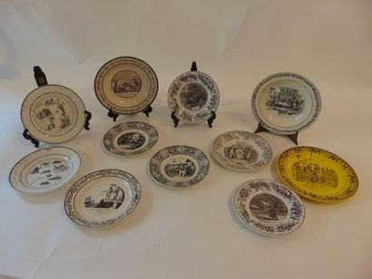 null Lot of fine earthenware plates with lithographed decorations, eleven pieces...