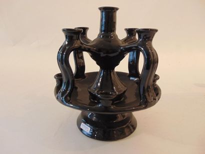 null Pair of nine-flame candelabra, 20th century, earthenware with black cover, h....
