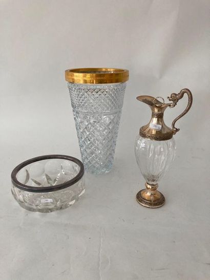 null Set of glassware with metal mounts, three pieces (large truncated-cone vase,...