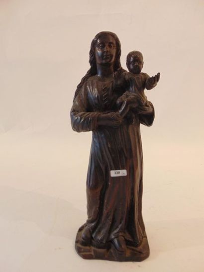 FLANDRES "Vierge à l'Enfant", XVIII-XIXe, groupe en bois sculpté à patine sombre...