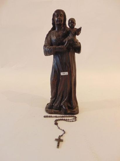FLANDRES "Virgin and Child", XVIII-XIXth, carved wooden group with dark patina and...