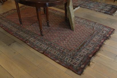 null Antique Persian carpet in Afshar style with botehs on brick field, 297x156 cm...