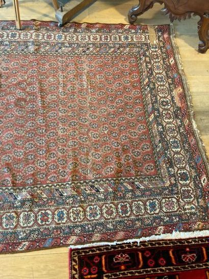 null Antique Persian carpet in Afshar style with botehs on brick field, 297x156 cm...