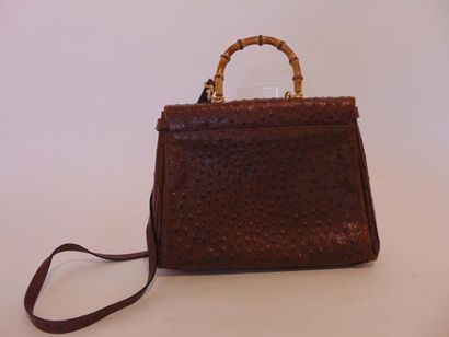 ALEDA - ITALY Ostrich leather handbag, bamboo handle and clasp, marked, with cover,...