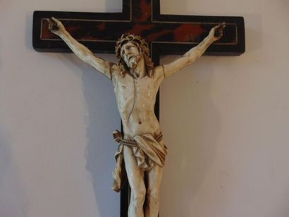 null Baroque style crucifix, 19th century, ivory and blackened wood veneered with...