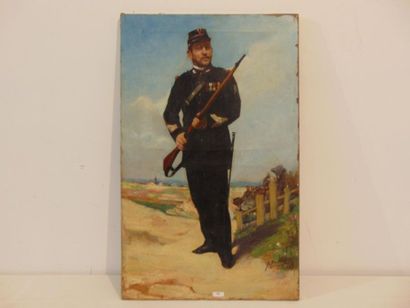 Ecole Belge "Military with rifle", 1898, oil on canvas, signed and dated lower right,...