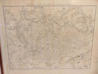 null "Plan de la forêt de Compiègne et de ses environs", XIXe, estampe, 57x76,5 cm...