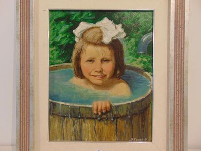 SEMENOV Valeri (1928-) "Girl in a tray", XXth, oil on cardboard, signed lower right,...