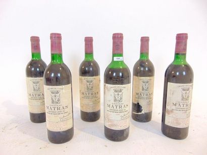 BORDEAUX (SAINT-ÉMILION) Rouge, Château Matras 1986, six bouteilles [bas-goulot/mi-épaule,...