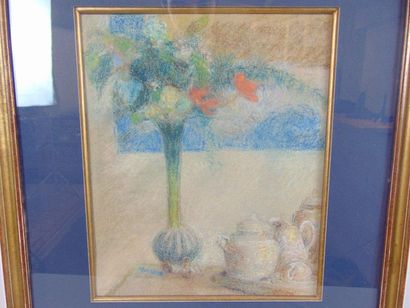 MORREN Georges (1868-1941) "Still life with flowered vase", early 20th century, pastel...
