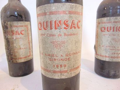 BORDEAUX (PREMIÈRES-CÔTES-DE-) Rouge, Quinsac 1950, six bouteilles [mi-épaule, capsules...