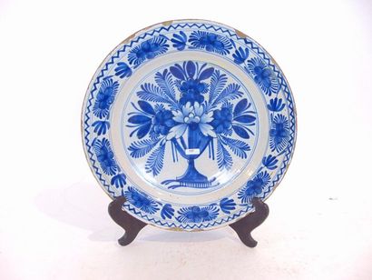 DELFT Hollow dish with blue monochrome decoration of a floral vase, 18th century,...