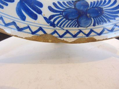 DELFT Hollow dish with blue monochrome decoration of a floral vase, 18th century,...