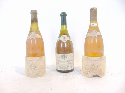 BOURGOGNE White, three bottles:

- (CORTON-CHARLEMAGNE), Caves Auguste-Moreau 1982,...