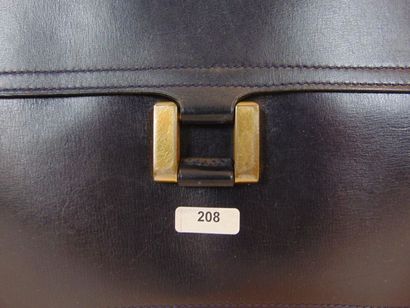 DELVAUX - BRUXELLES Navy leather handbag, with mirror and cover, l. 34 cm [wear and...
