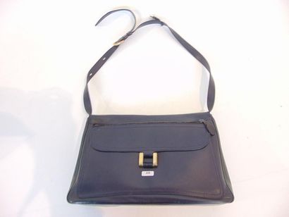 DELVAUX - BRUXELLES Navy leather handbag, with mirror and cover, l. 34 cm [wear and...