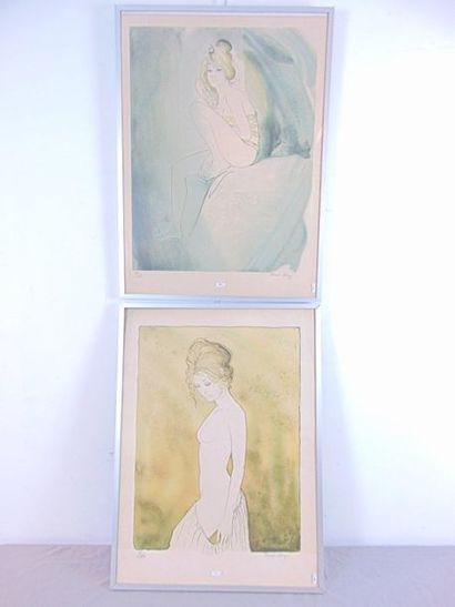 CHAROY Bernard (1931-) "Young Women", XXth, pair of polychrome lithographs, signed...