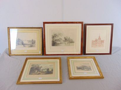 null "Châteaux et vues de Belgique', a set of five prints (one of which is raised),...