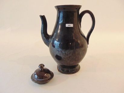 null Large baluster teapot on pedestal, 18th-19th century, earthenware with brown-black...