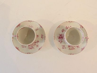 CHINE Pair of cups and saucers with floral decoration in purple cameo, Indian Companies,...