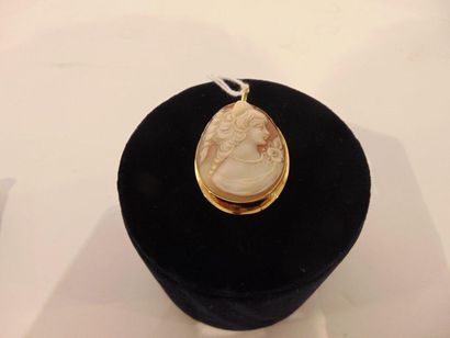 null Oval pendant in 18 karat yellow gold with cameo (female profile), h. 4.5 cm,...