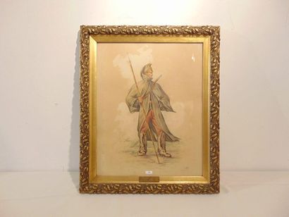 ECOLE FRANCAISE "Military with spear", late 19th century, watercolour on paper, monogram...