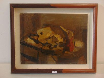 POUCHOL Paul (1904-1963) "Nature morte au poisson", XXe, huile sur carton, signée...