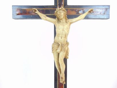 null Baroque style crucifix, 19th century, blackened wood and ivory veneer, ivory...