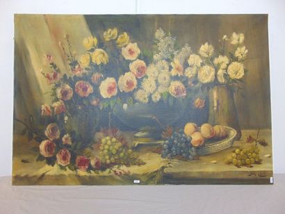 CAMBIER Jules "Nature morte au bouquet de fleurs", début XXe, huile sur toile, signée...