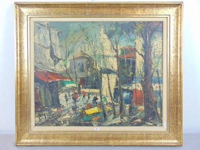Ecole de Paris "Place du Tertre (Montmartre)", début XXe, huile sur toile, signature...