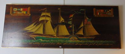 ÉCOLE ANGLO-AMÉRICAINE "Navires", XXe, paire d'huiles sur panneau en pendants, 61x161...