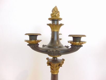 null Pair of Restoration period candelabra with four fires, shaft girdled with an...