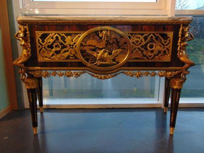 null Spectacular pair of Louis XVI style jumping chests of drawers opening with one...