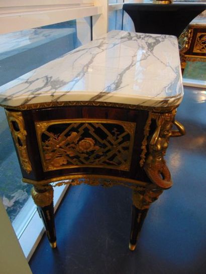 null Spectacular pair of Louis XVI style jumping chests of drawers opening with one...