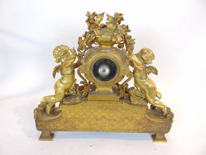 null Monumental Napoleon III period clock, late 19th century, gilt metal with a slight...