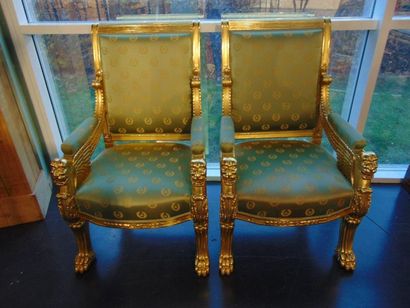 null Pair of Empire style ceremonial armchairs with winged lion prostates, 20th century,...